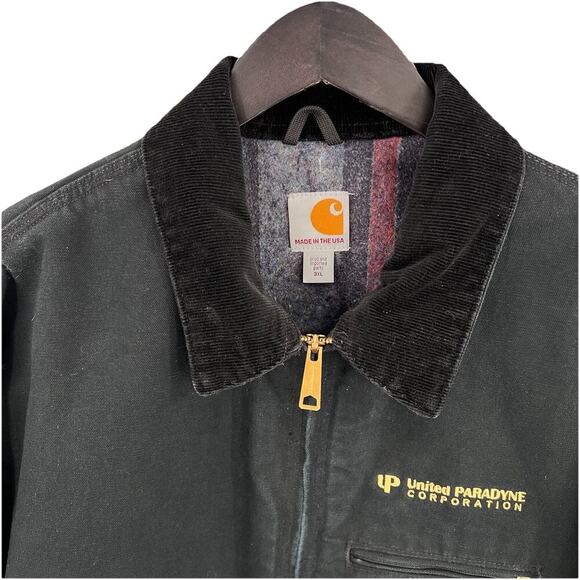VINTAGE Carhartt Jacket Mens 3XL Black Detroit Canvas Blanket Lined J001 USA - Picture 2 of 14